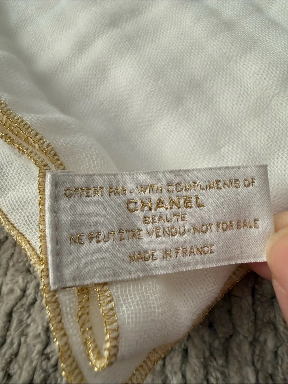 Chanel Beauté White Gold Embroidered Cotton Gauze Scarf Wrap Made In France